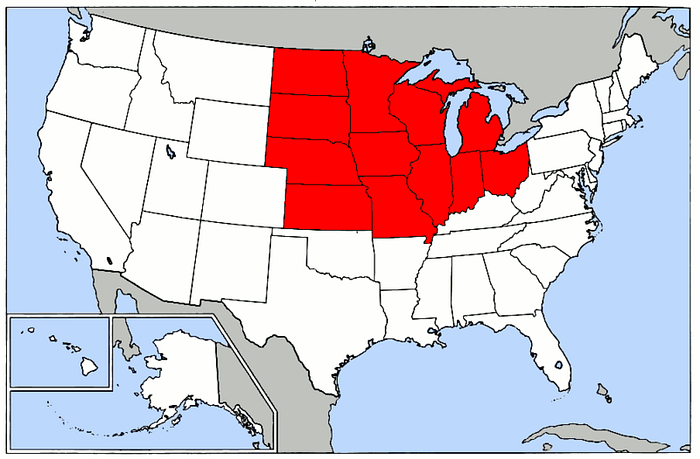 Map of the Midwestern United States