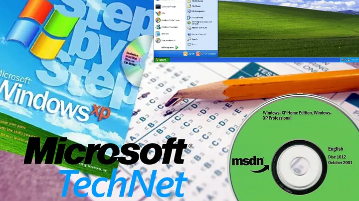 Windows XP, TechNet, certification exam, and MSDN nostalgia collage